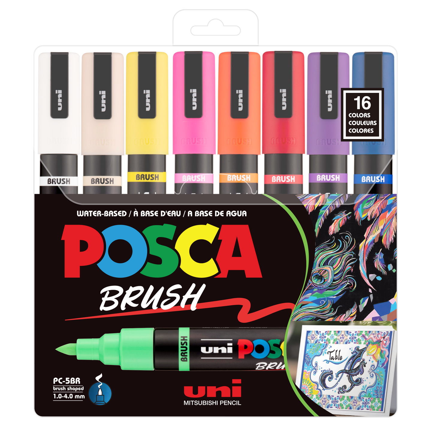 uni® POSCA® PC-5BR, Water-Based Paint Brush Tip Markers (16 Pack)