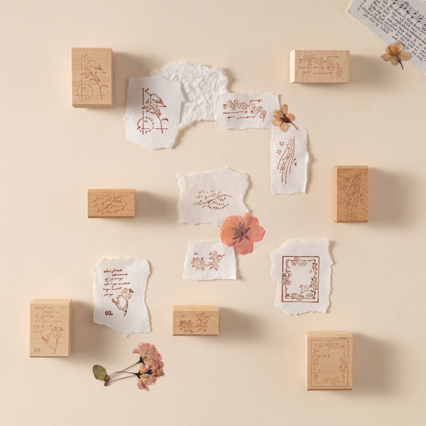 Hinoki - ‘Into the Song' Engraved Wooden Stamps Set