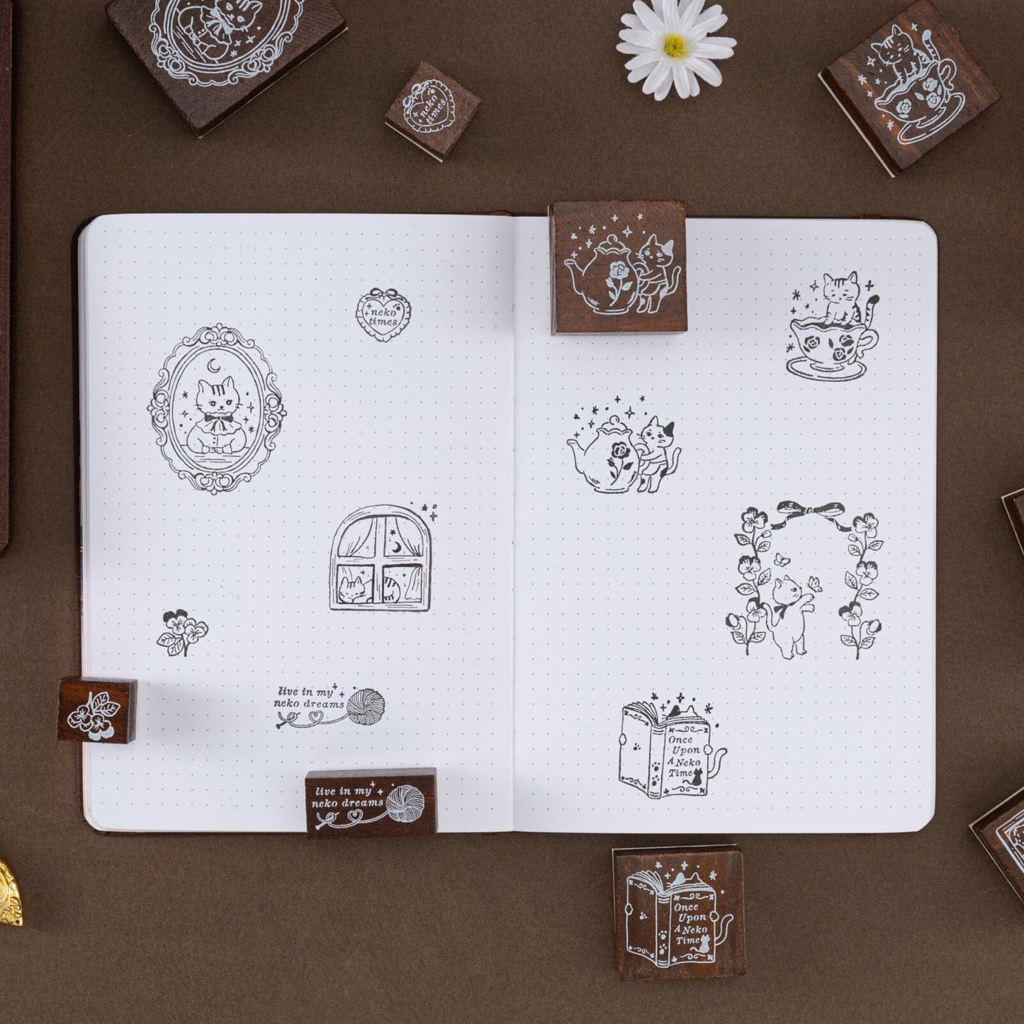 Tsuki ‘Vintage Neko’ Bullet Journal Stamp Set ☾
