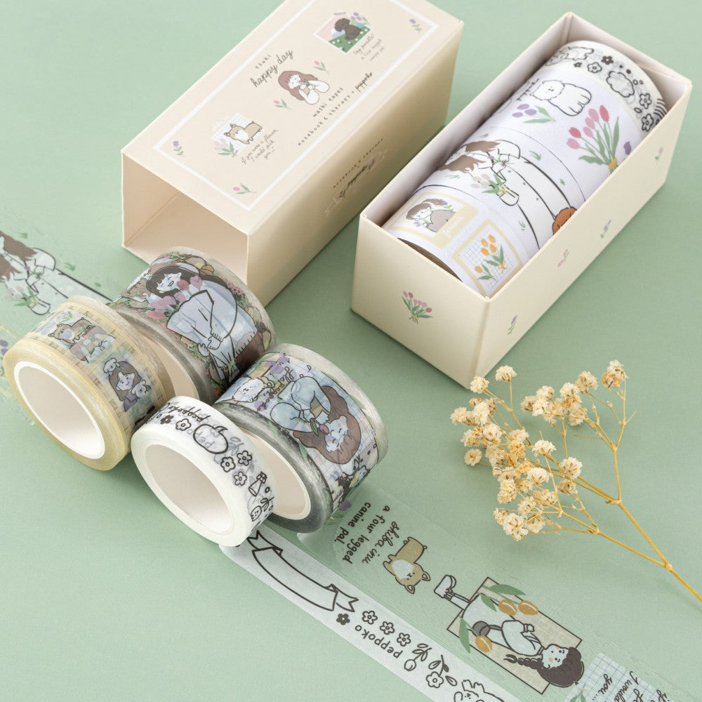 Tsuki ‘Happy Day’ Washi Tape Set by Notebook Therapy x Peppoko ☾