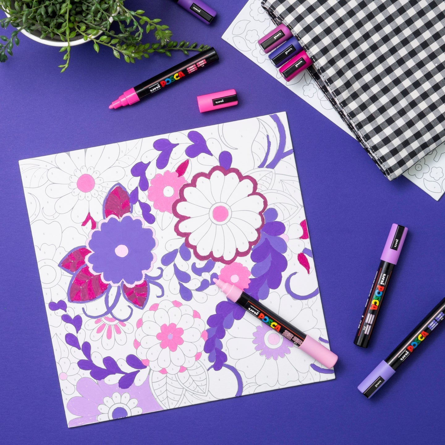 uni® POSCA® Paint-By-Number Canvas Kit,  including 5M Markers