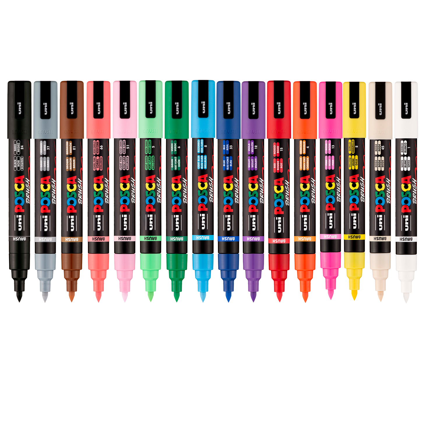 uni® POSCA® PC-5BR, Water-Based Paint Brush Tip Markers (16 Pack)