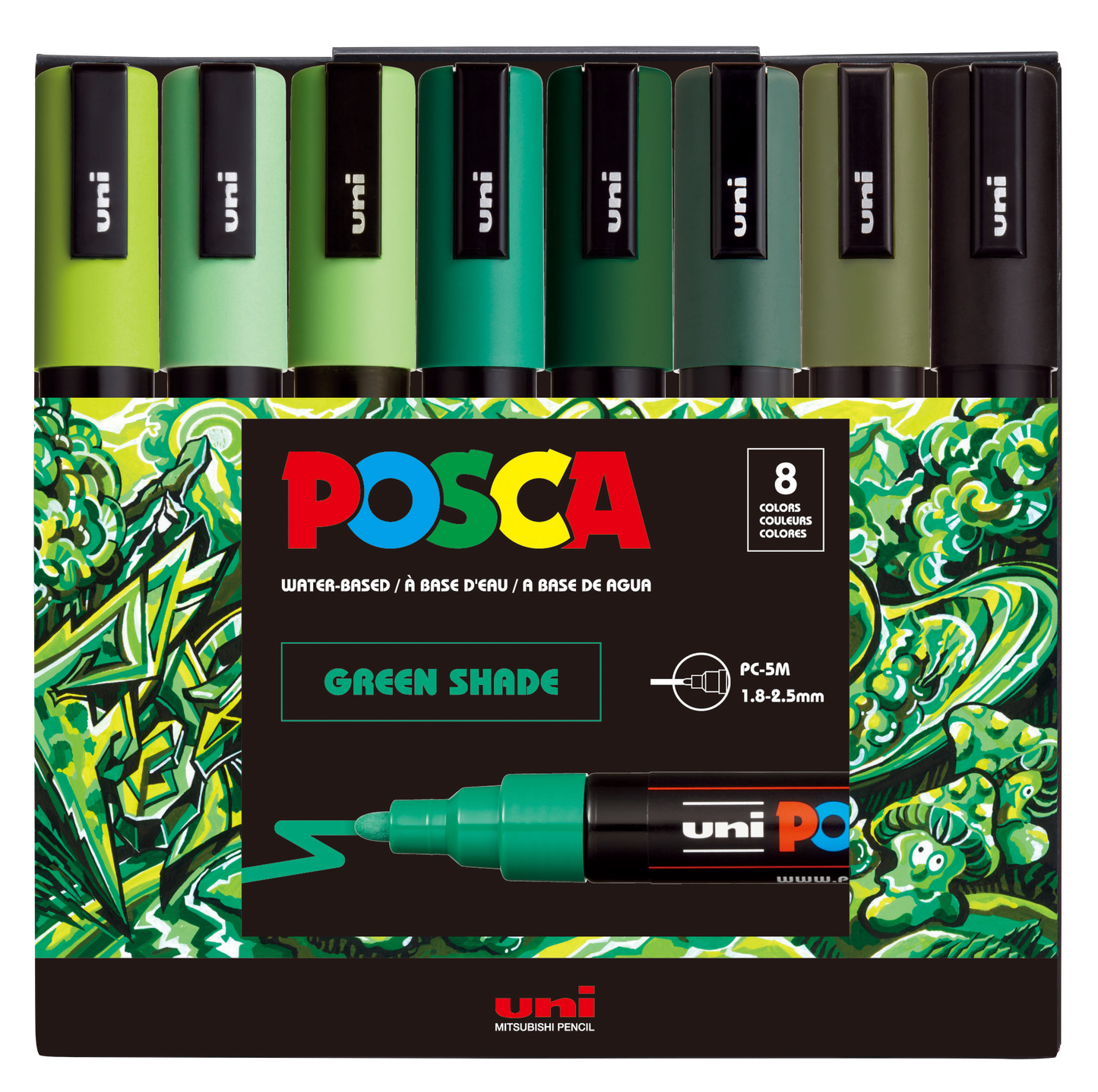 uni® POSCA® PC-5M, Green Shade Water-Based Paint Markers (8 Pack)