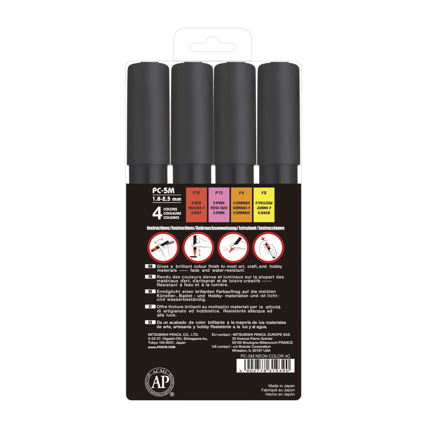 uni® POSCA® PC-5M, Neon Water-Based Paint Markers (4 Pack)