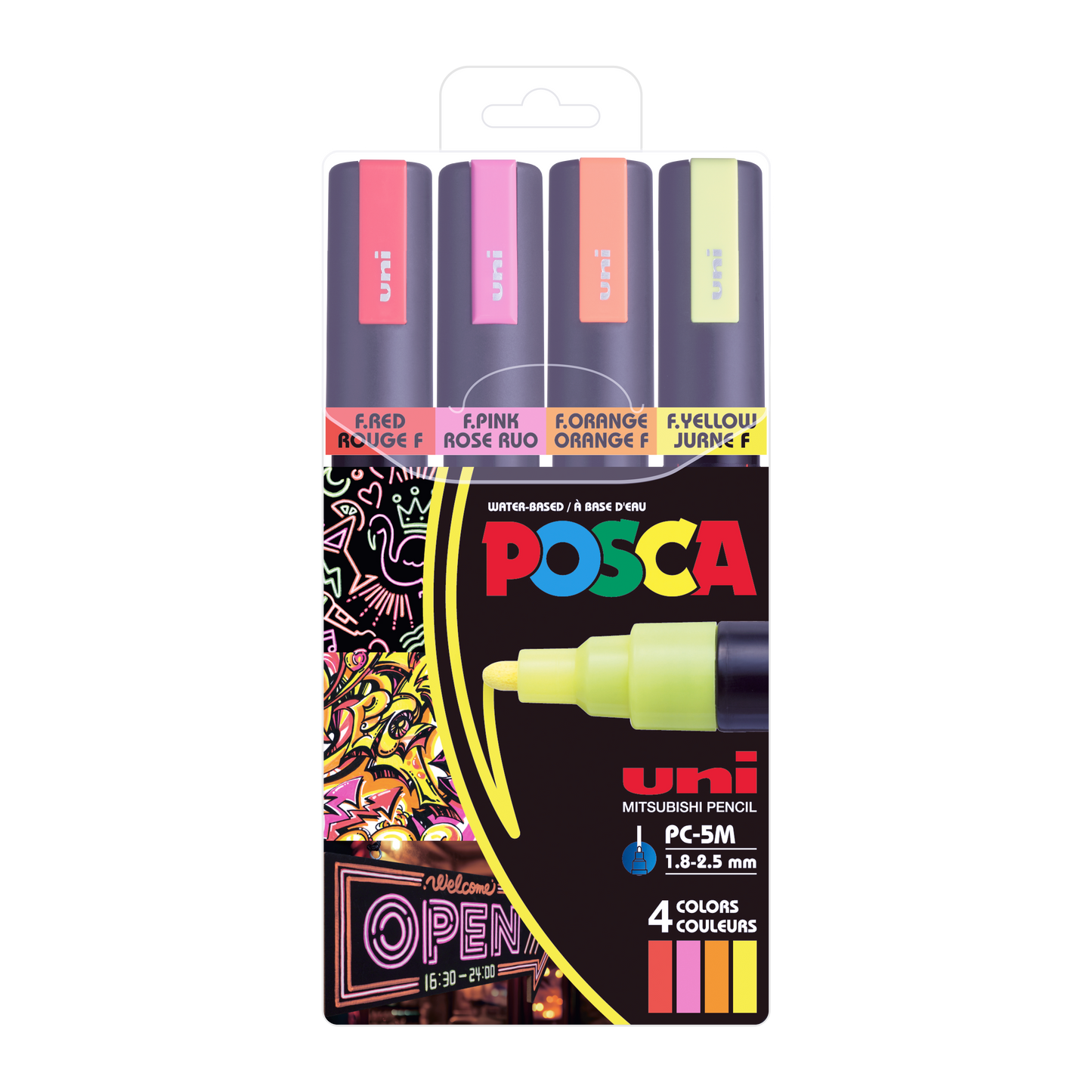 uni® POSCA® PC-5M, Neon Water-Based Paint Markers (4 Pack)