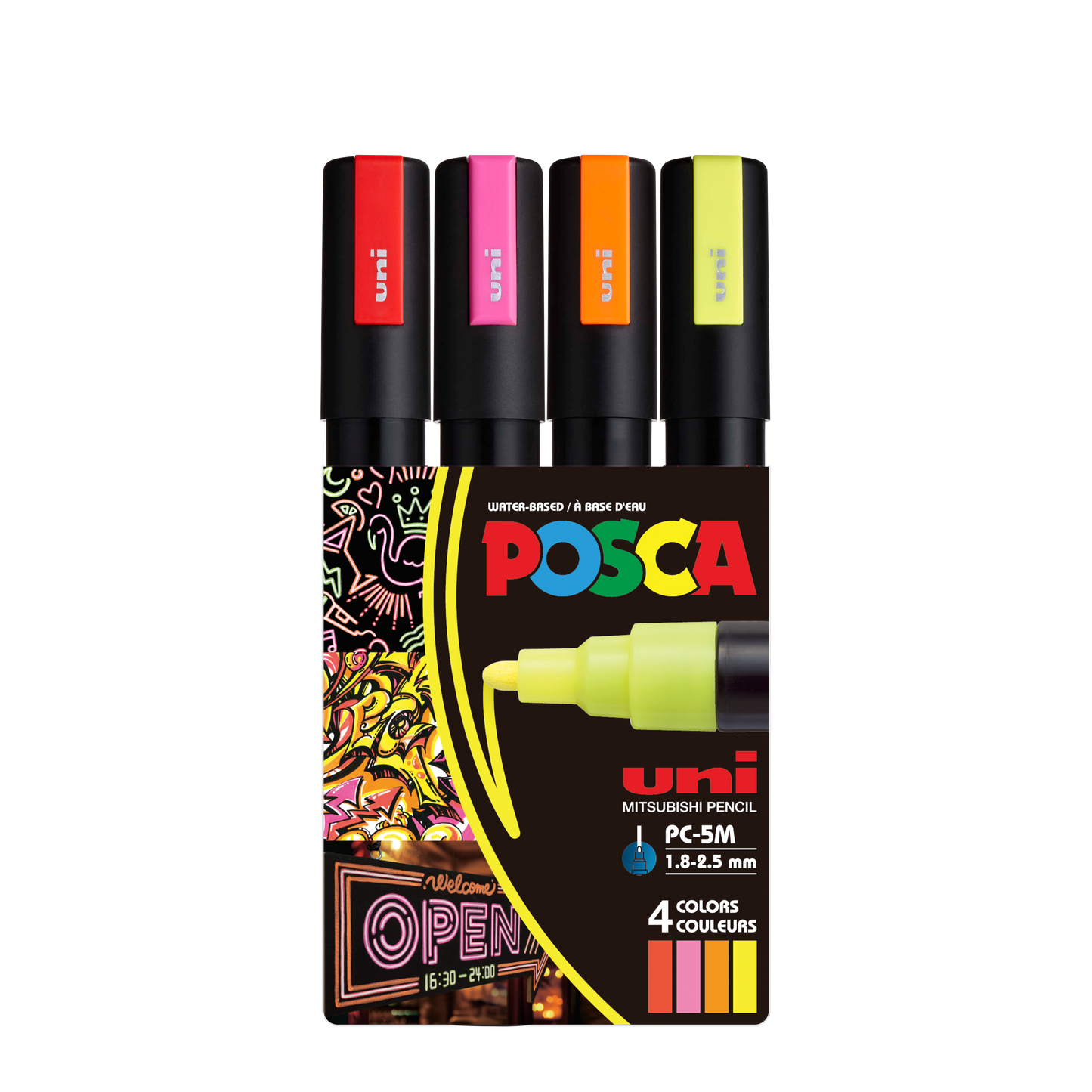 uni® POSCA® PC-5M, Neon Water-Based Paint Markers (4 Pack)