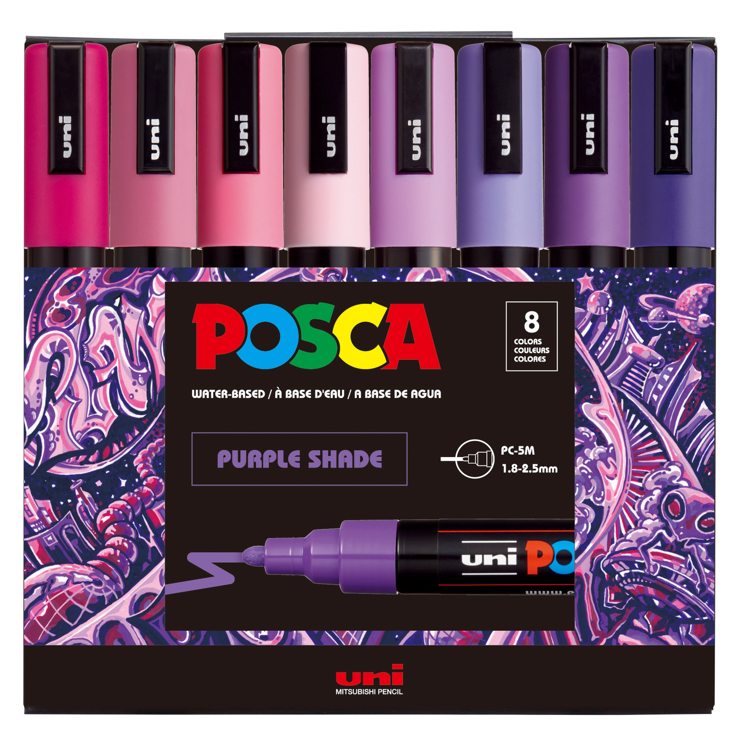 uni® POSCA® PC-5M, Purple Shade Water-Based Paint Markers (8 Pack)