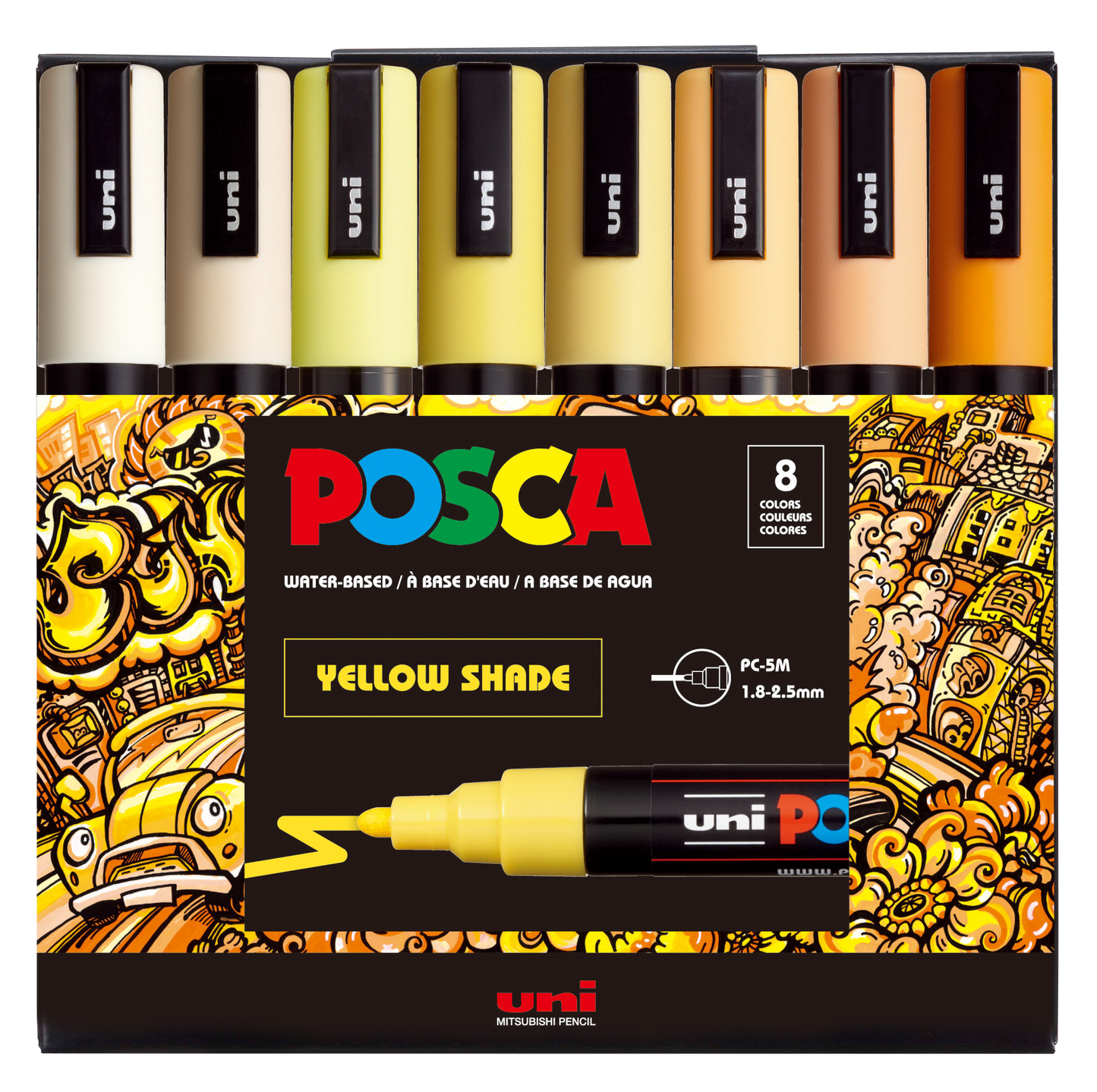 uni® POSCA® PC-5M, Yellow Shade Water-Based Paint Markers (8 Pack)