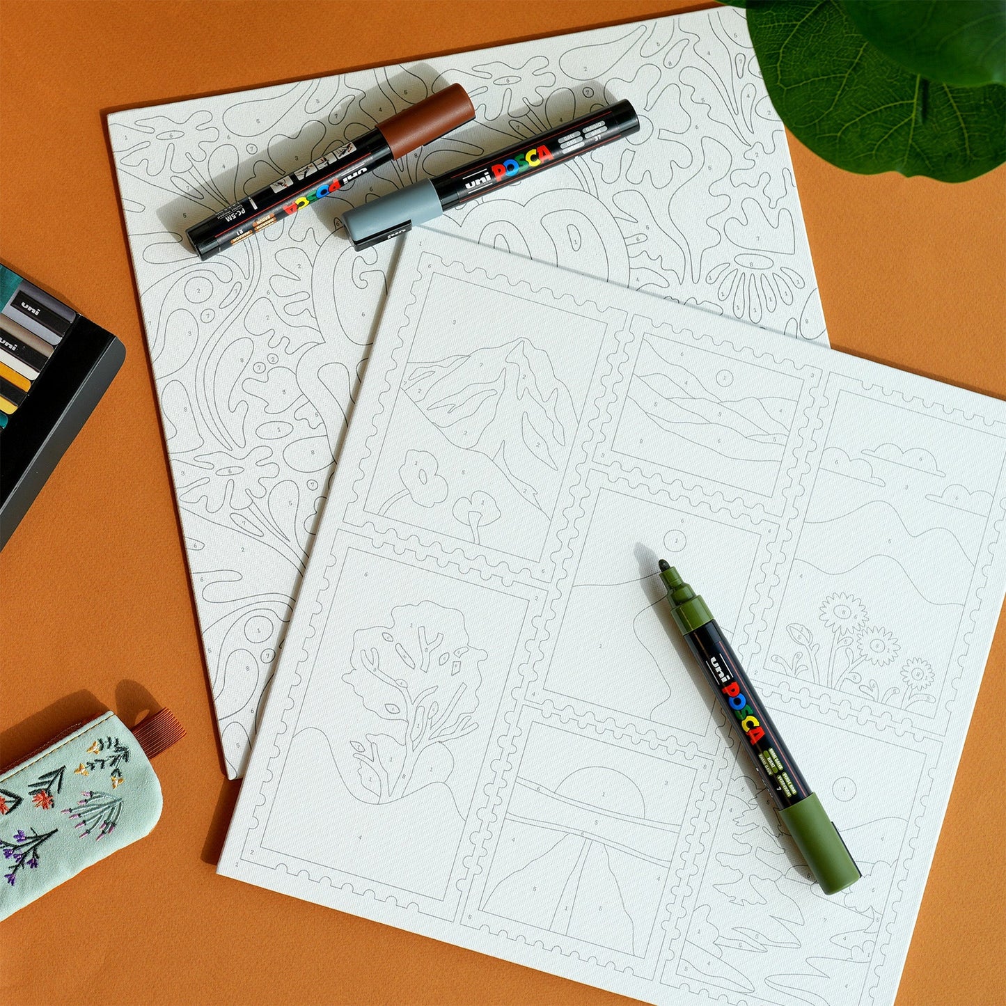 uni® POSCA® Paint-By-Number Canvas Kit,  including 5M Markers