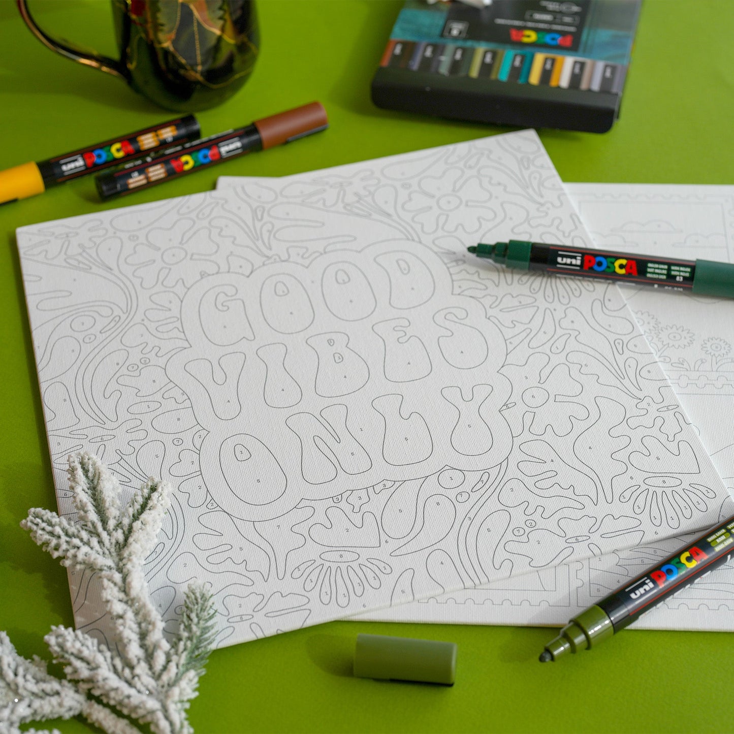 uni® POSCA® Paint-By-Number Canvas Kit,  including 5M Markers