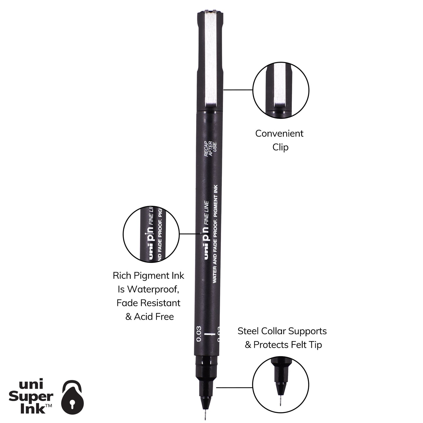 uni® Pin, Fine Line Drawing Pen, 0.03 mm