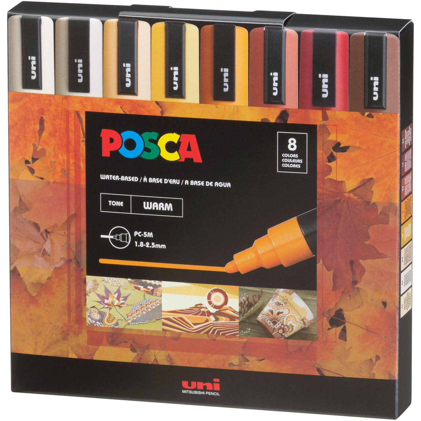 uni® POSCA® PC-5M, Warm Tones Water-Based Paint Markers (8 Pack)