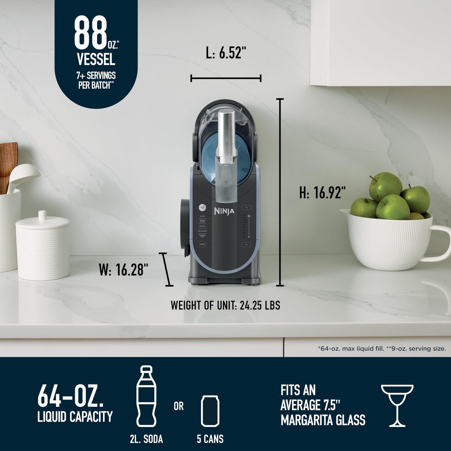 Ninja SLUSHi Professional Frozen Drink Maker, Slushie Machine with RapidChill Technology, 88 oz Capacity, 5 Preset Programs for Margaritas